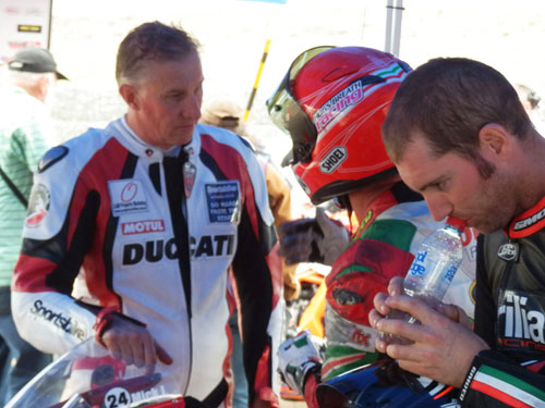 P.Martin Ducati 1198s with Mick Johnston in after race discussion.